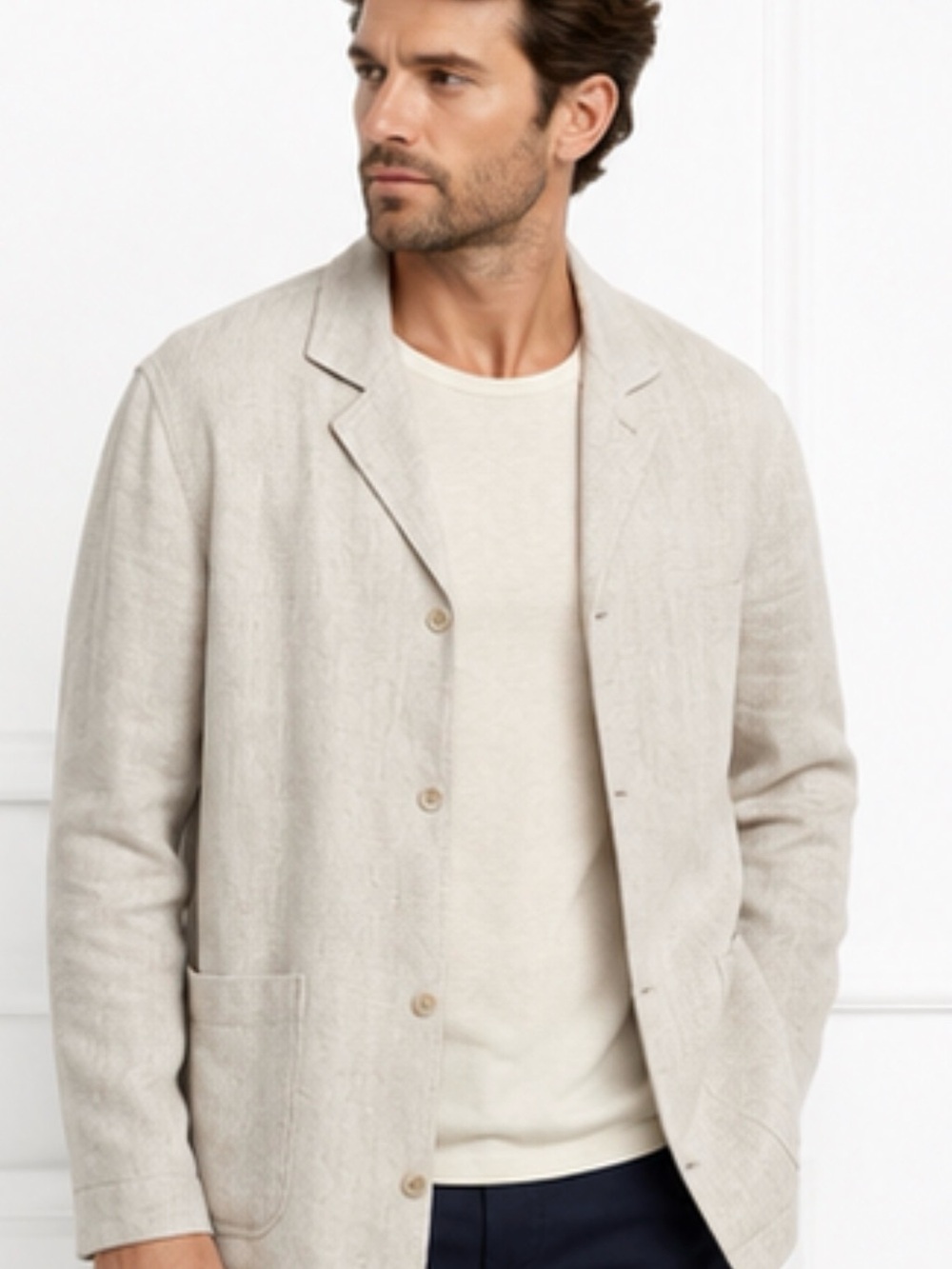 Daniel Cremieux Light Beige Linen Shirt Jacket